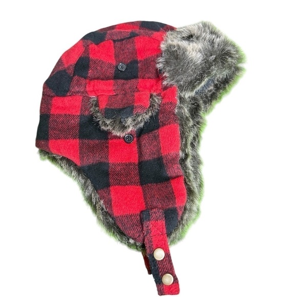 Sonoma Buffalo Plaid Trapper Hat Red Black Faux Fur Ear Flaps OS - Picture 5 of 7